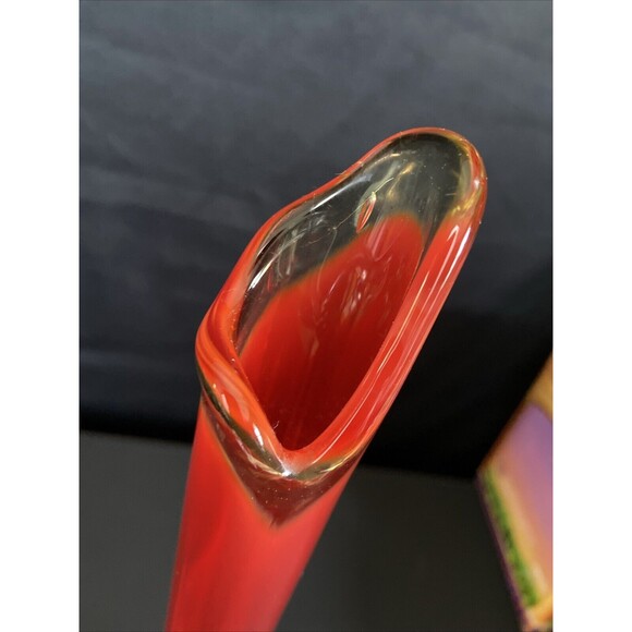 Vintage LE Smith Red Amberina 6 Petal Swung Glass Vase 19.5” Tall MCM - Picture 5 of 10